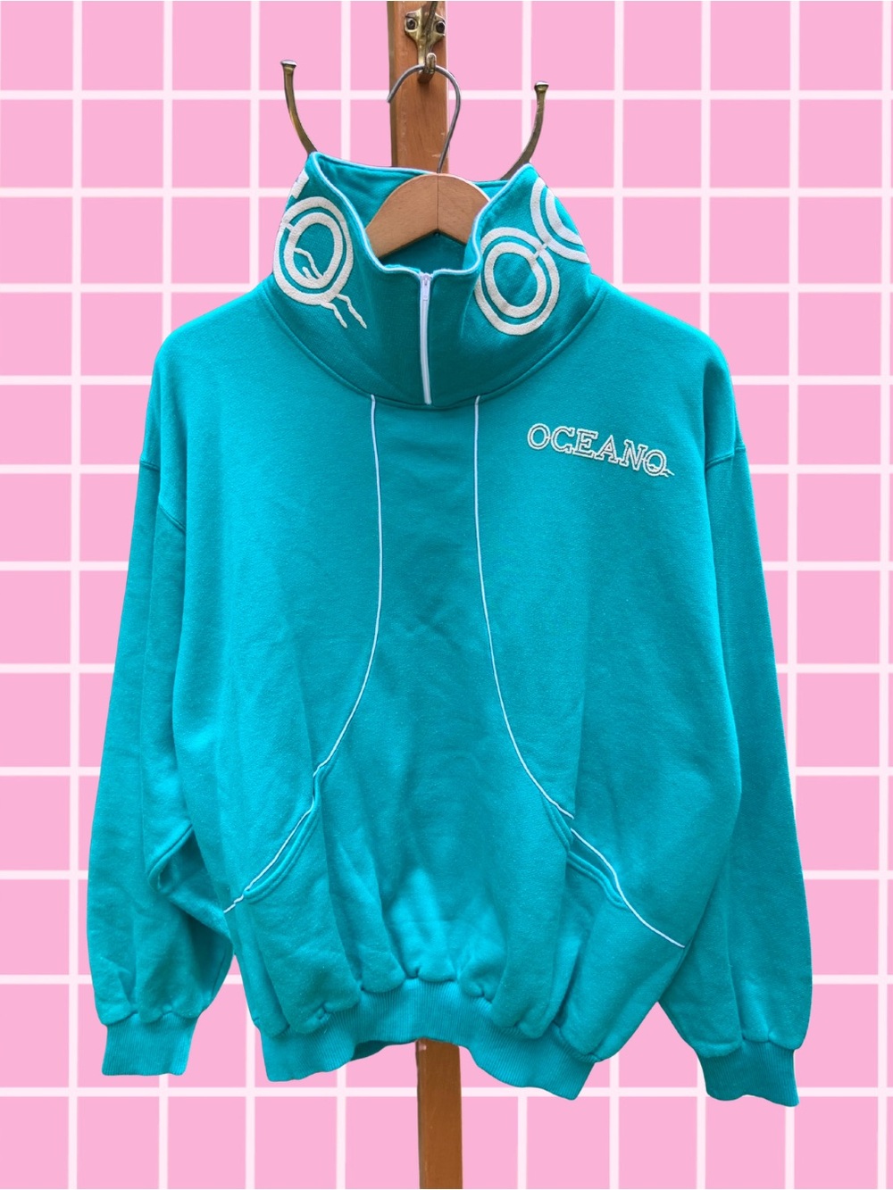 Vintage 80s/90s Oceano Souvenir Zip Sweater Turquoise - Size XL